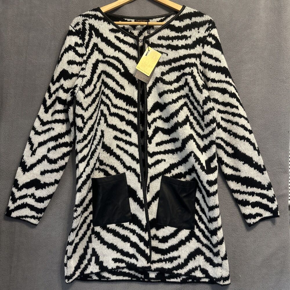 NWT Alberto Makali Zebra Print Cardigan Sweater Womens XL Pockets Longline*flaw*